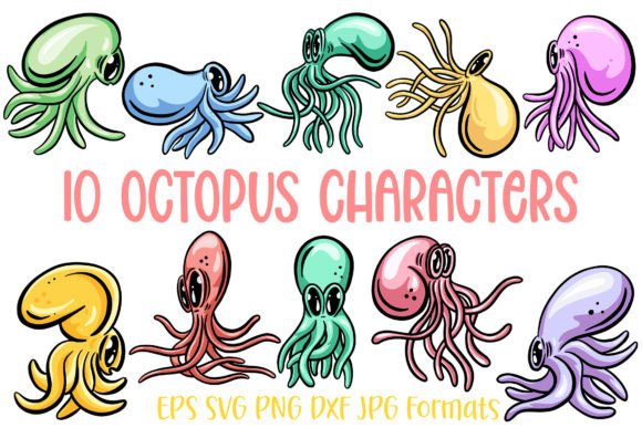 10 Cute Octopus Sticker SVG PNG Cartoon for Creative Projects