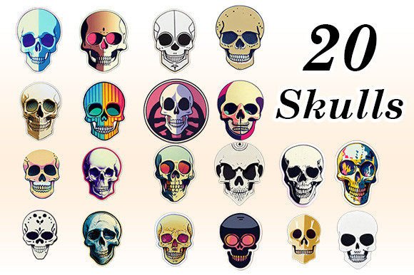 20 Skeletons Skulls Stickers Sublimation for Your Projects