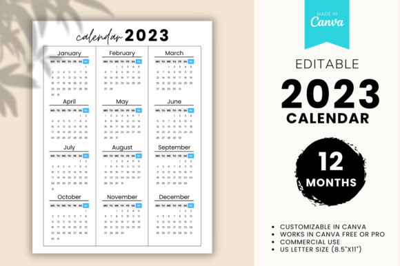 2023 Calendar - Canva Editable Template: Create Your Planner