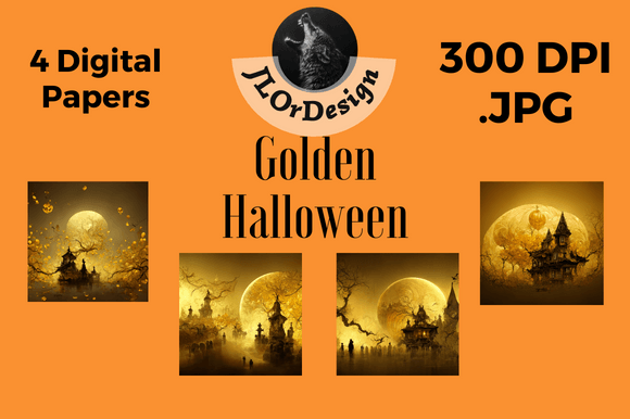4 Golden Halloween Digital Papers for Your Projects