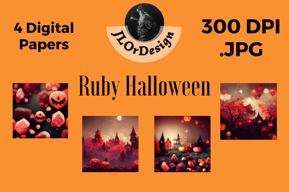 4 Ruby Halloween Digital Papers for Your Spooky Projects