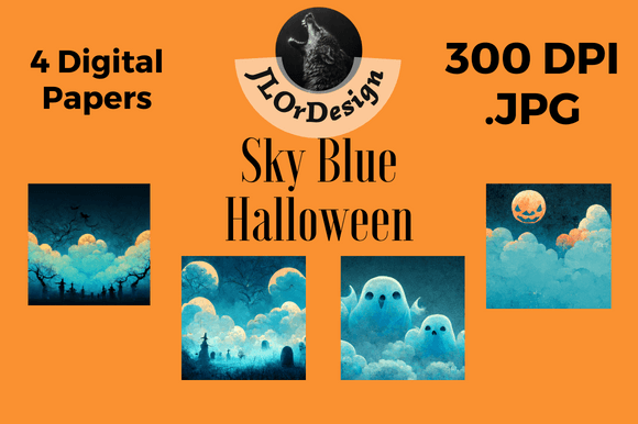 4 Sky Blue Halloween Digital Papers: A Fresh Take on Spooky Season
