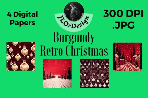 Burgundy Retro Christmas Digital Papers for Timeless Holiday Design