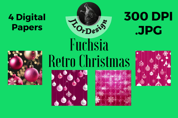Fuchsia Retro Christmas Digital Papers for Festive Design