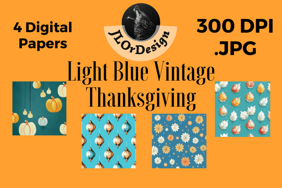 Light Blue Retro Thanksgiving Background: Vintage Digital Papers