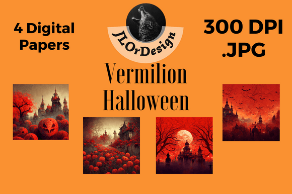 Unleash Autumn's Fiery Spirit with Vermilion Halloween Digital Papers