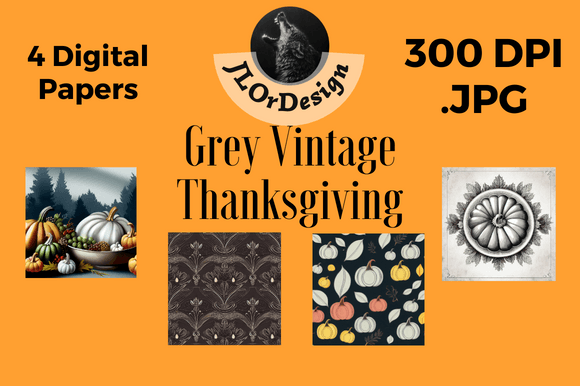 Warm Up Your Fall Projects with 4 Grey Retro Thanksgiving Digital Papers